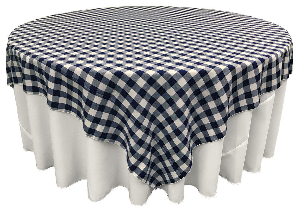 LA Linen Square Gingham Checkered Tablecloth, White and Navy, 72"x72"
