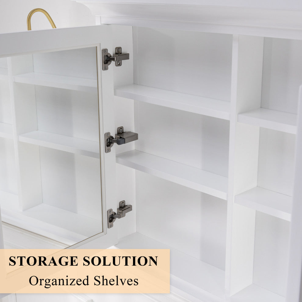 Handmade Solid Wood Medicine Cabinet with Ample Storage Space in White, 40"x30" Double Doors