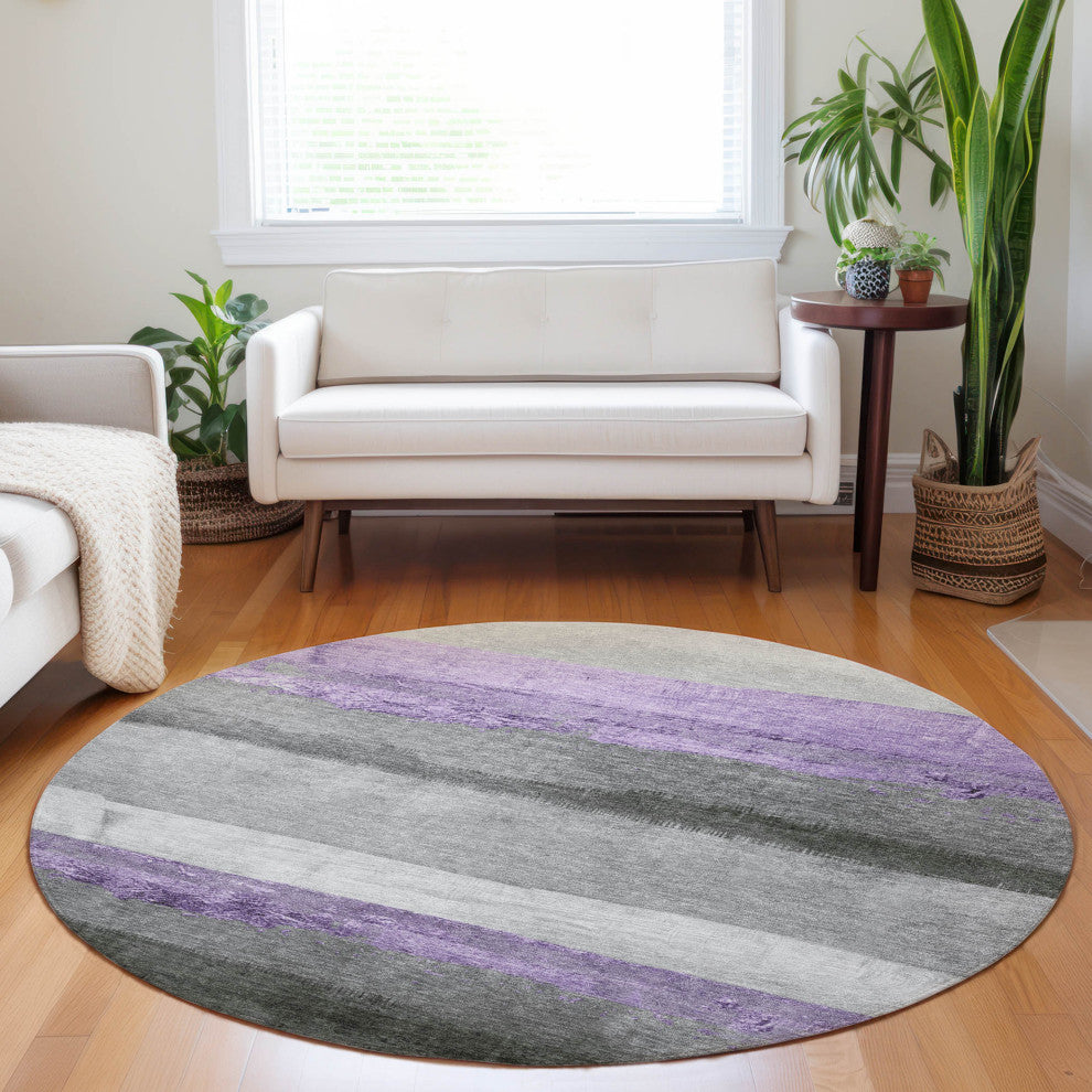 Machine Washable Indoor/Outdoor Chantille ACN1883 Violet 8' x 8' Round Rug