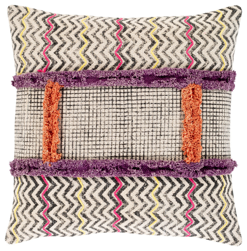 Surya Raja RJA-001 18"x18" Pillow Cover, Pink/Beige/Yellow/Orange/Purple/Black