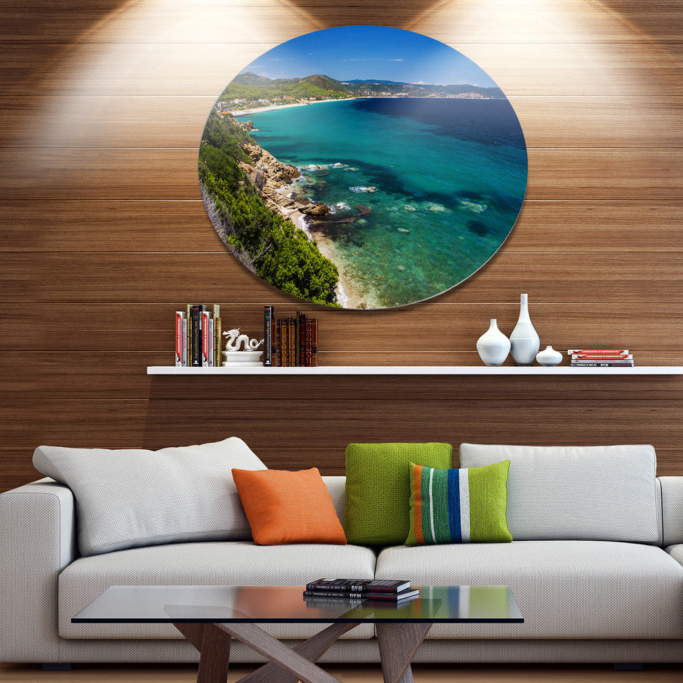 Beautiful Greek Beach Of Sea, Seashore Large Disc Metal Wall Art, 23"