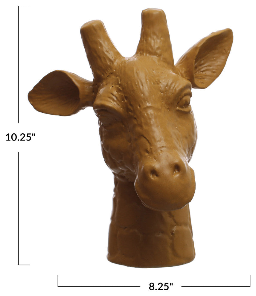 10.25 Inches Stoneware Giraffe Head Vase, Reactive Glaze, Matte Mustard