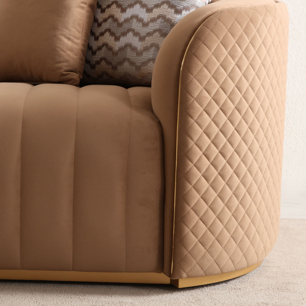 Ariana Velvet Loveseat, Caramel/Gold