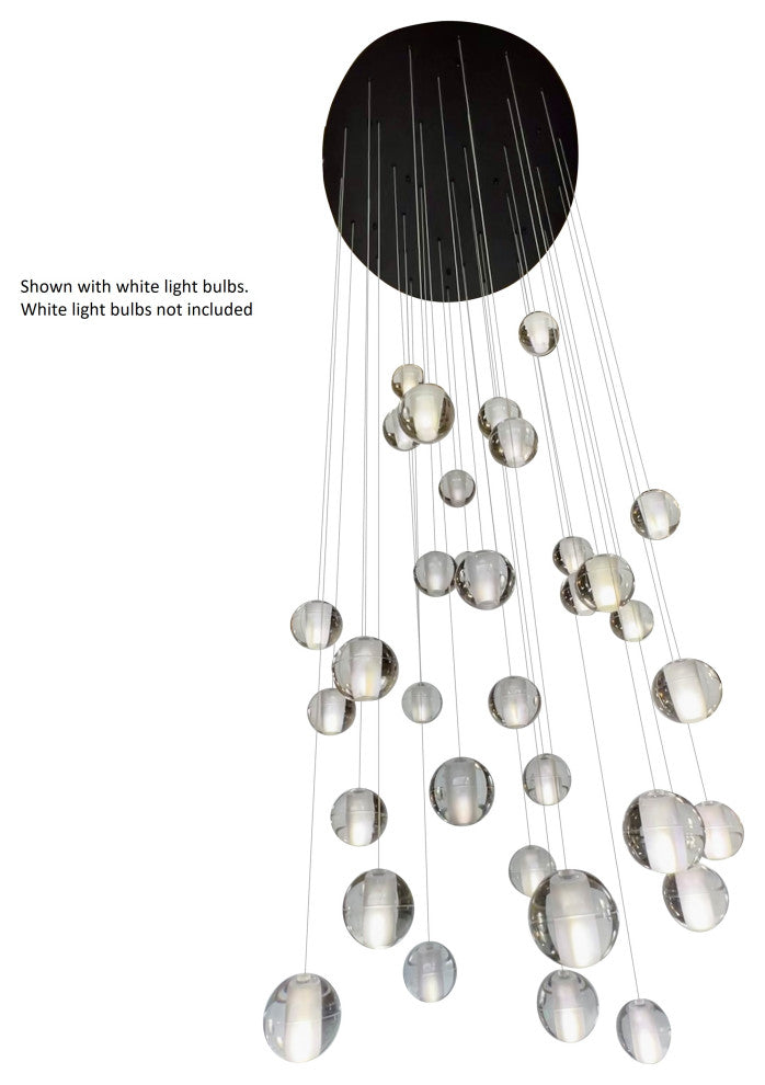 Orion 36 Light Floating Glass LED Chandelier, Round Canopy, Black