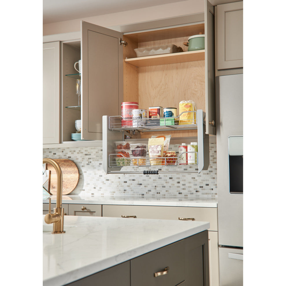 Pull Down Organizer for Wall Cabinets, Chrome, 34"W