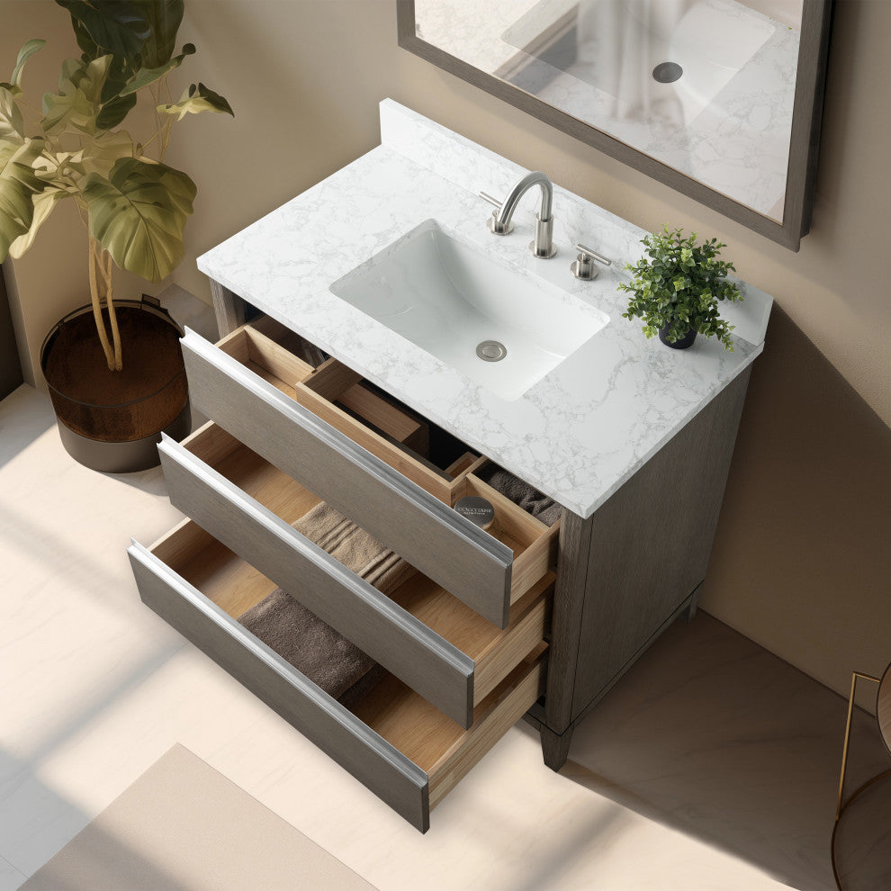 Vanity Art Bathroom Vanity With Sink, Driftwood Gray, 36" Single