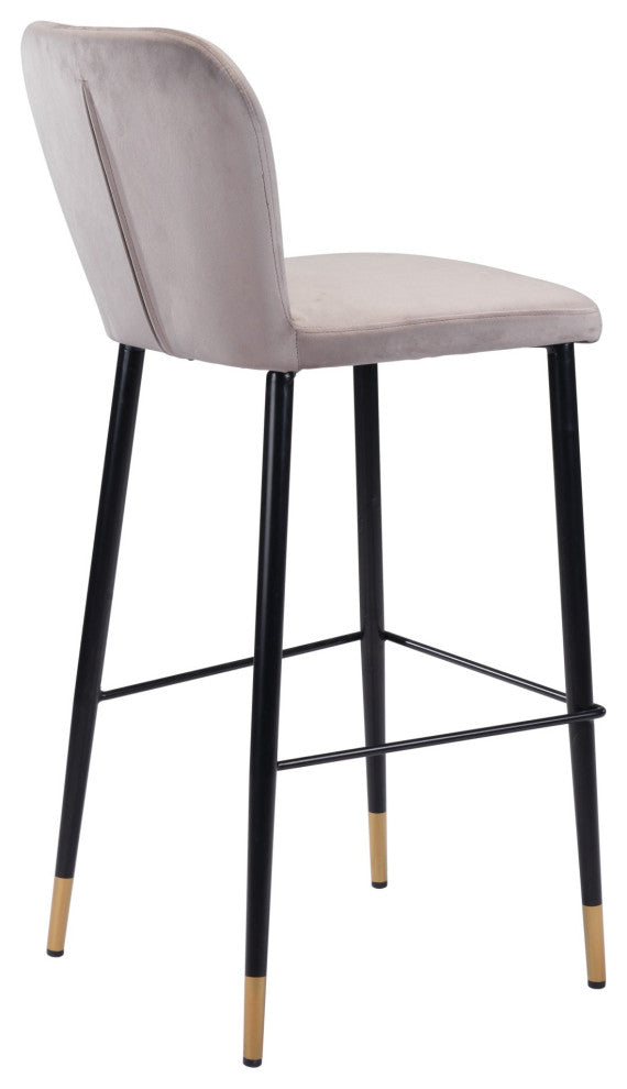 Bar Stool Chair, Set of 2, Faux Vinyl Leather, Steel, Gray, Black, Gold