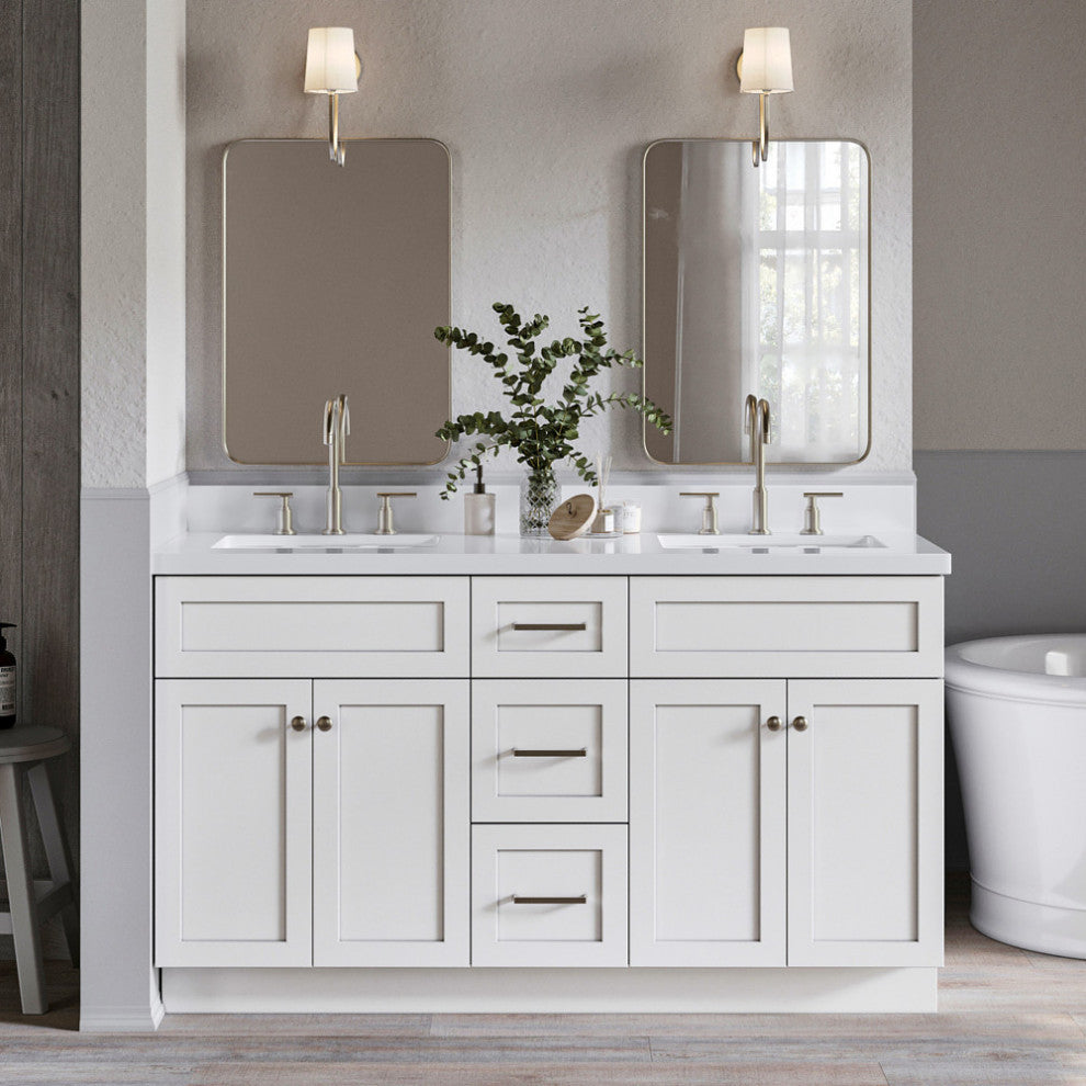 Ariel Hamlet 61" Rectangle Sinks Bath Vanity White Quartz White