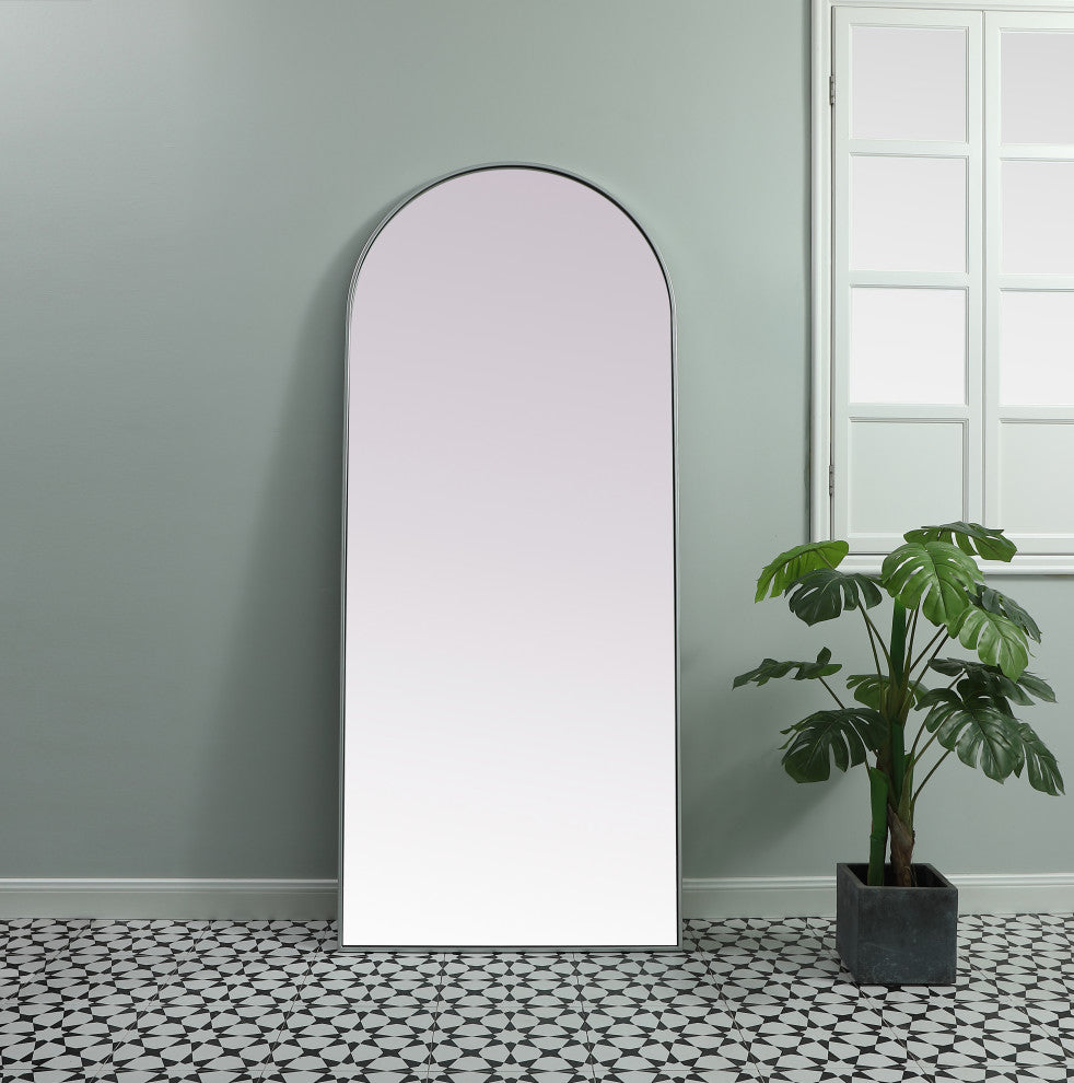 Metal Frame Arch Full Length Mirror 32X76 Inch, Silver