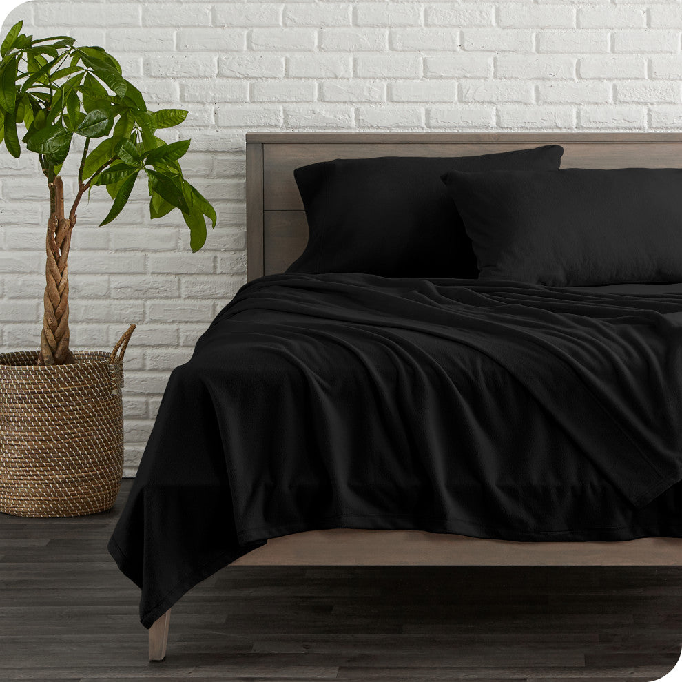 Polar Fleece Sheet Set, Black, Twin
