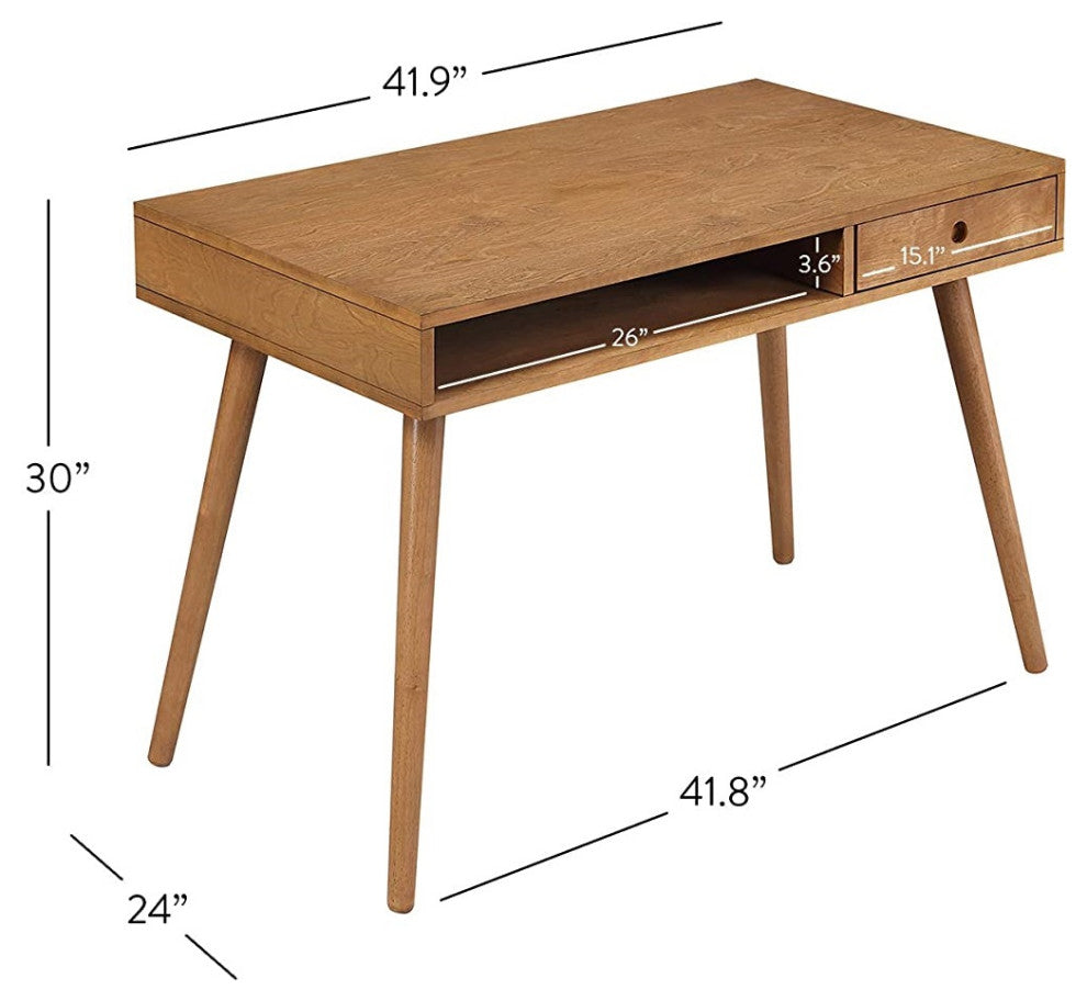 Versatile Walnut Desk with Open Cubby, Small Drawer for Home Office