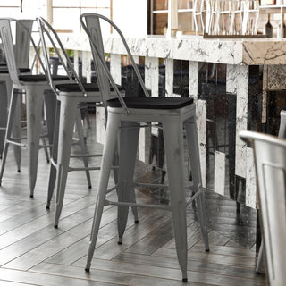 30'' High Indoor Clear Coated Counter Stool, Clear Coated/Black