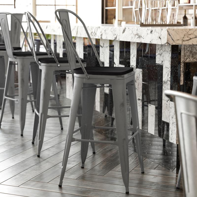 30'' High Indoor Clear Coated Counter Stool, Clear Coated/Black