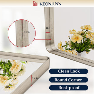 Metal Frame Decorative Rectangular Wall Mount Mirror, Sliver, 48"x36"