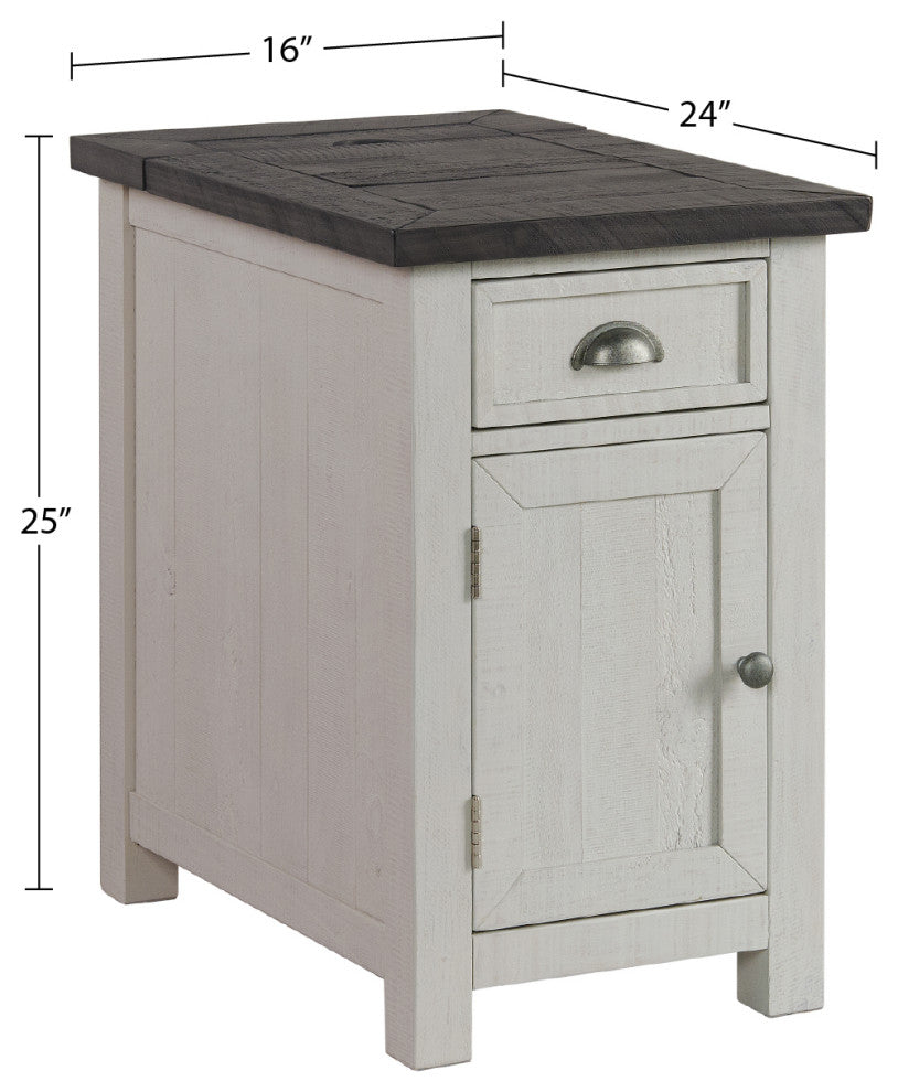 Monterey Chairside Table with USB and 3-prong Charging Station, Two-Tone White and Grey
