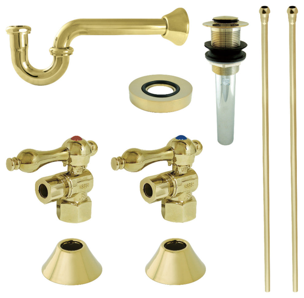Plumbing Sink Trim Kit, P-Trap and Drain, Polished Brass