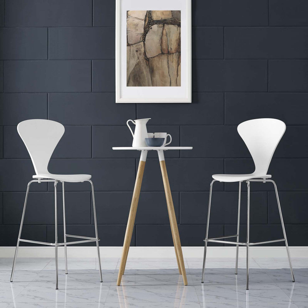 Bar Stool Chair Barstool, Set of 2, Wood, Metal, White, Modern, Bar Pub Bistro