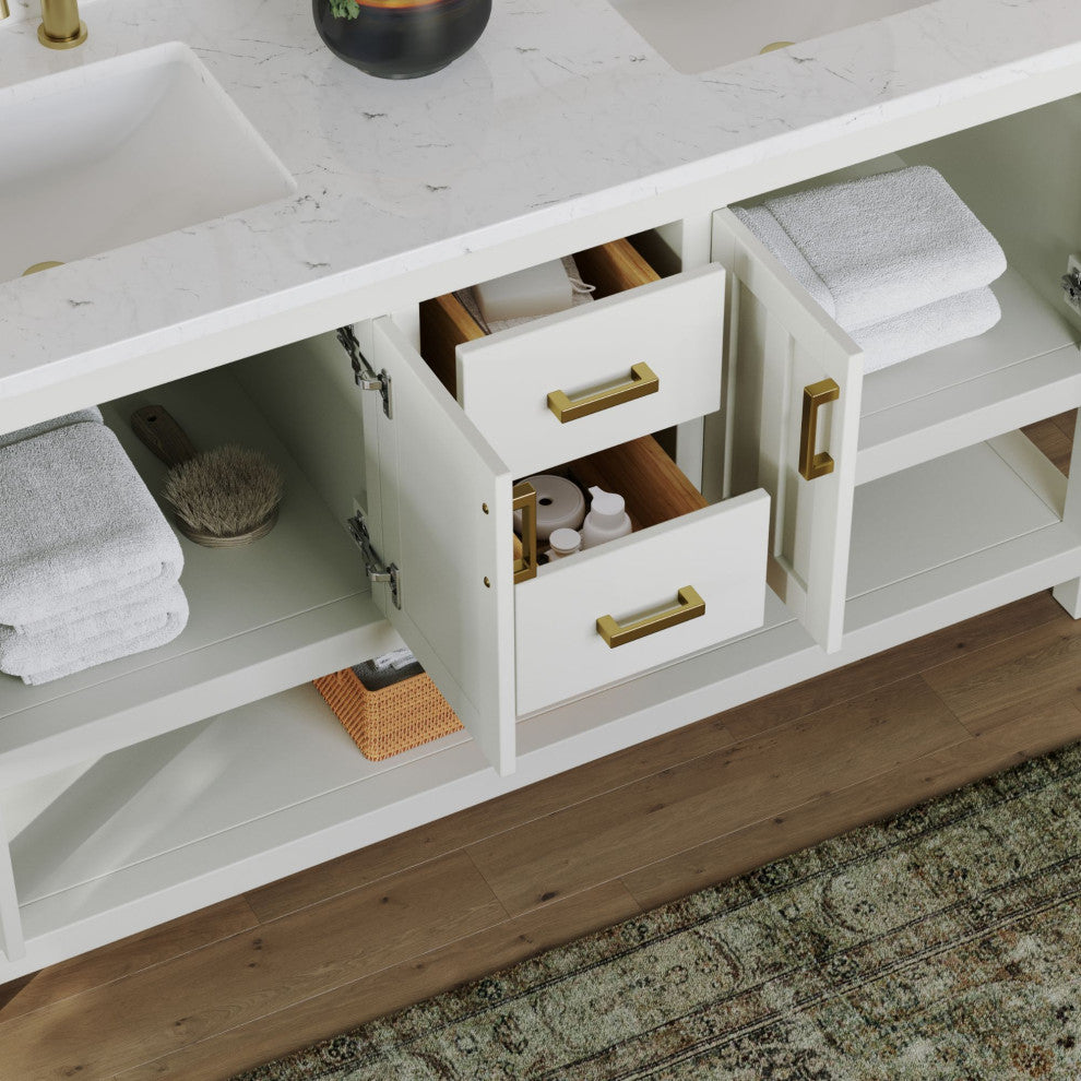 The Felipe Bathroom Vanity, White, 60", Double Sink, Freestanding
