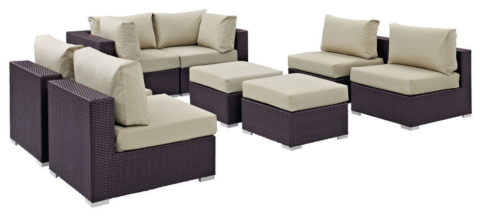 Espresso Beige Convene 8 Piece Outdoor Patio Sectional Set