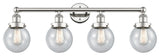 Small Beacon 4-Light 34" Bath Vanity Light, Polished Nickel Finish, Seedy Shade