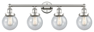 Small Beacon 4-Light 34" Bath Vanity Light, Polished Nickel Finish, Seedy Shade