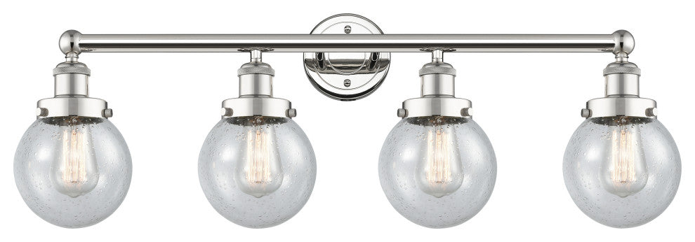 Small Beacon 4-Light 34" Bath Vanity Light, Polished Nickel Finish, Seedy Shade