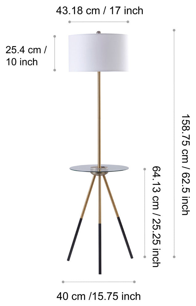 Floor Lamp with Glass Table and Built-In USB