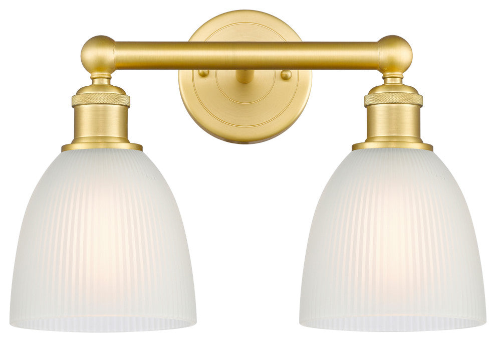 Castile 2-Light 15" Bath Vanity Light, Satin Gold Finish, White Shade