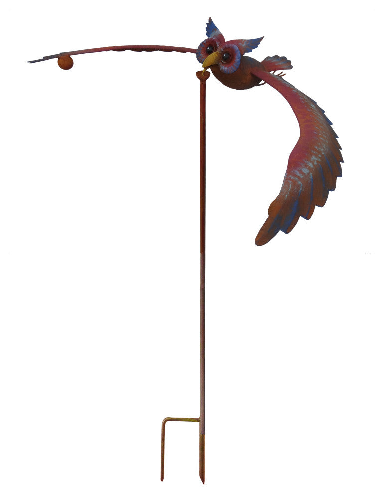 Rustic Metal Balancing Owl Garden Stake Outdoor Patio Yard Art