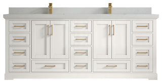Boston 84" Double Sink Bath Vanity in Alabaster 2" Carrara Quartz