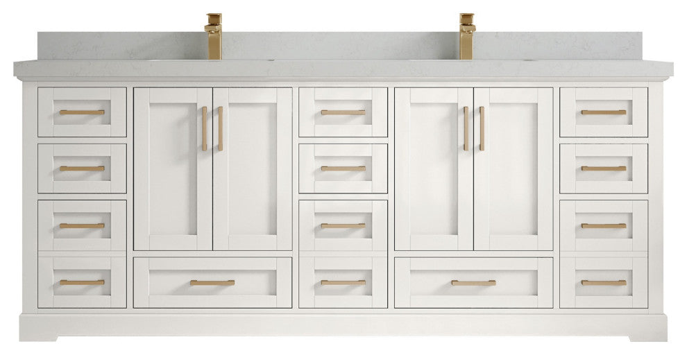 Boston 84" Double Sink Bath Vanity in Alabaster 2" Carrara Quartz