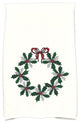 Traditional Holly Wreath Decorative Holiday Floral Print Hand Towel, Dark Green