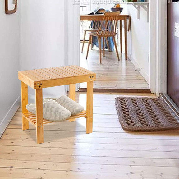 Bamboo Rectangle Deluxe Spa Bench Seat 17" With Shelf Shower Bathroom and More