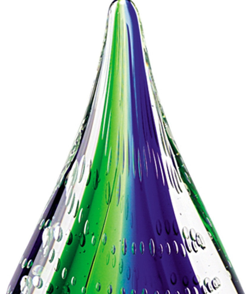 9" Clear Blue and Green Murano Glass Modern Abstract Tabletop Sculpture