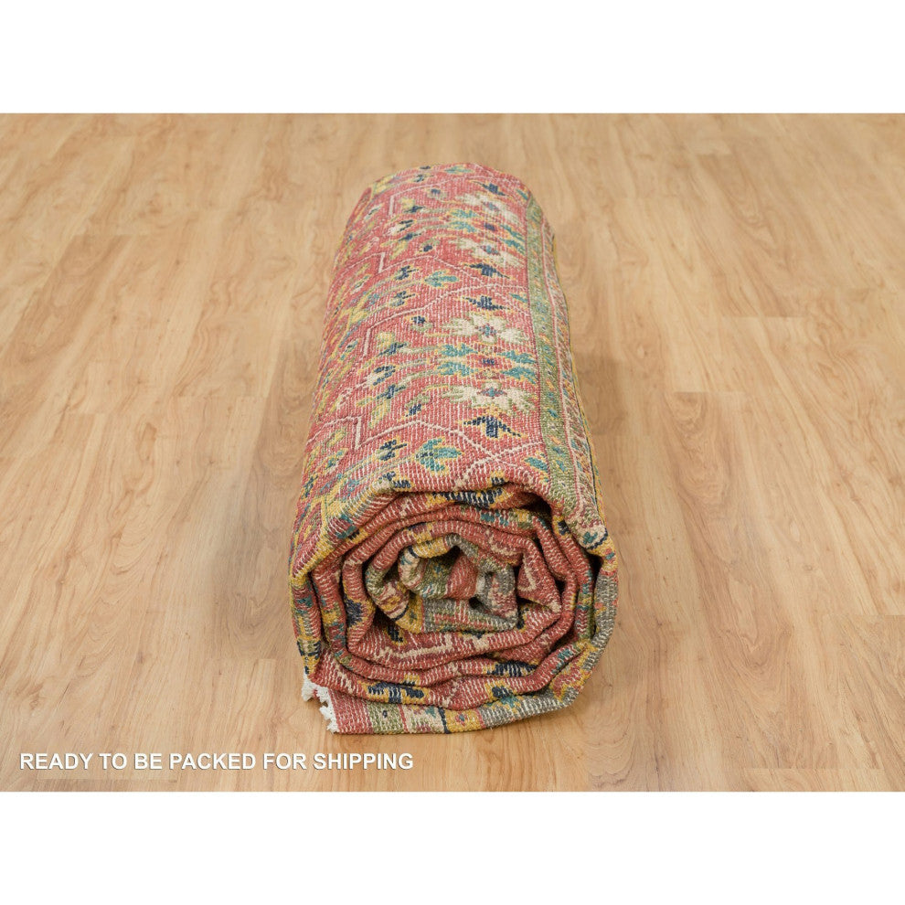 Red 100% Wool Hand Knotted Antiqued Oushak Design Oversized Rug 14'x16'5"