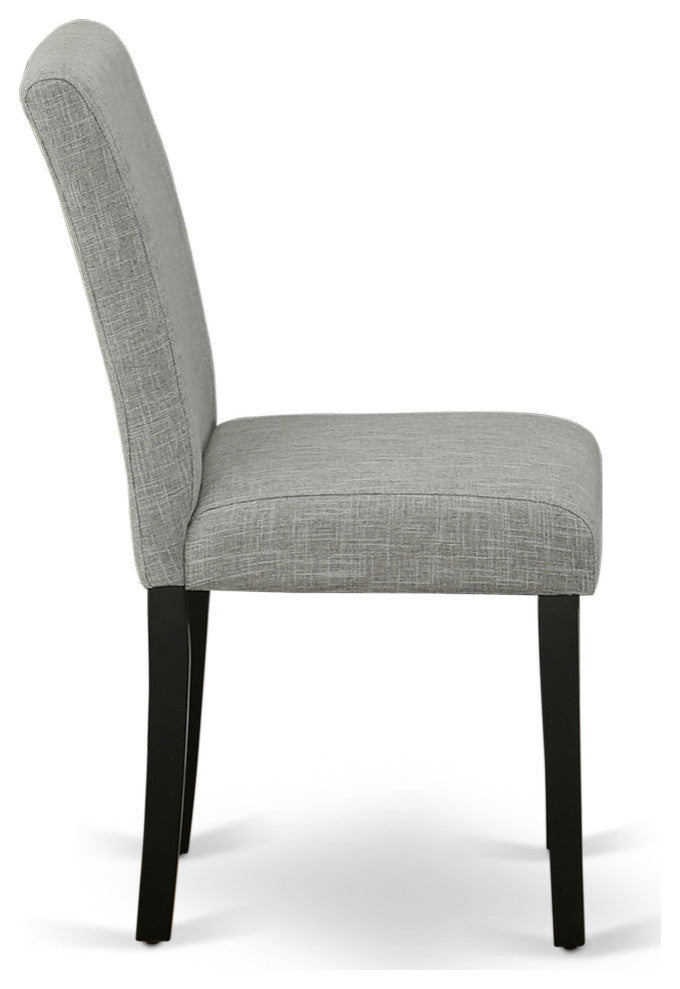 5Pc Rounded 42" Dining Table, Four Parson Chair, Black Leg, Fabric Shitake