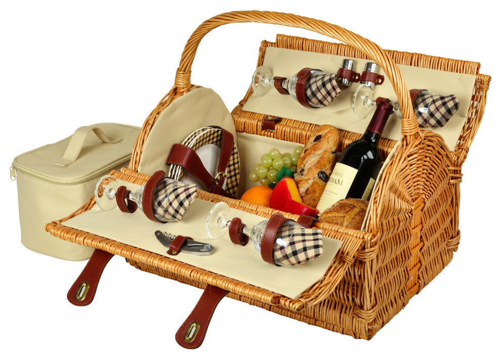 Yorkshire Picnic Basket For Four, Wicker and London Plaid