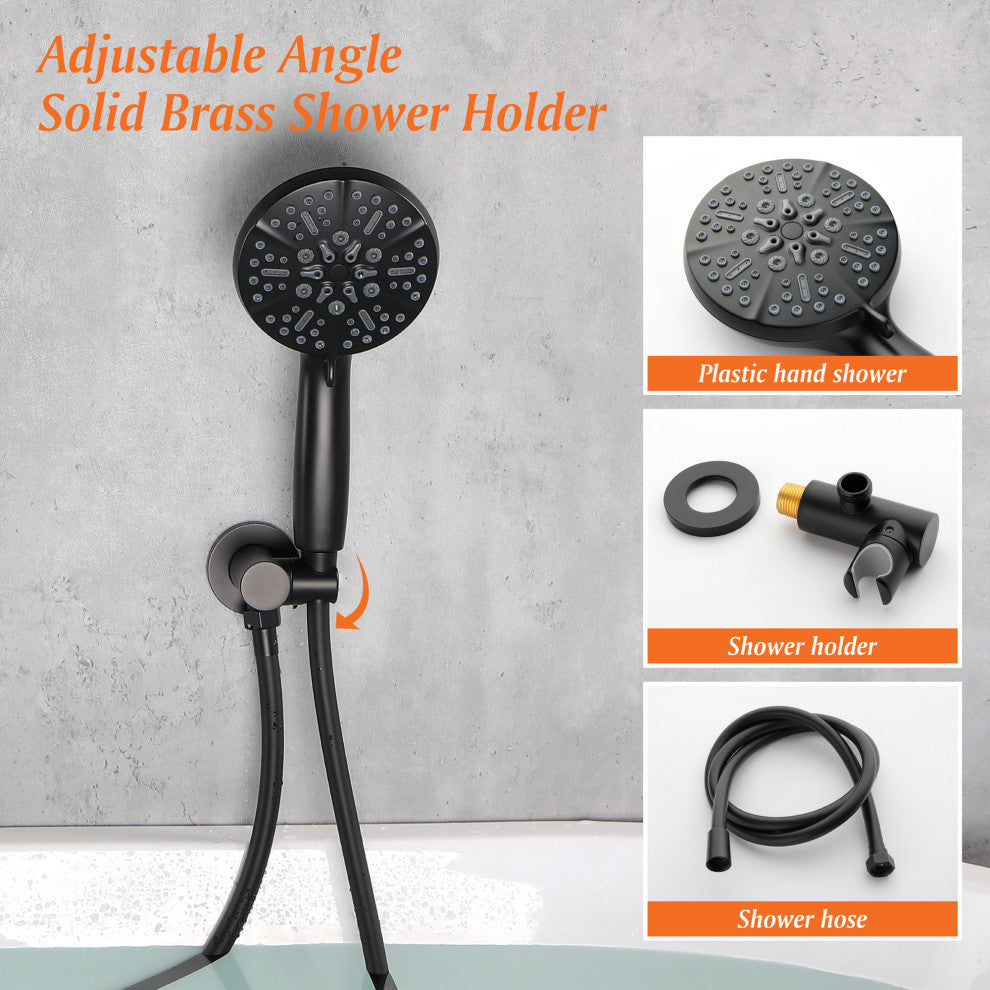 Wellfor Wall Mount Shower Faucet Set, Handheld Shower and Waterfall Spout, Matte Black