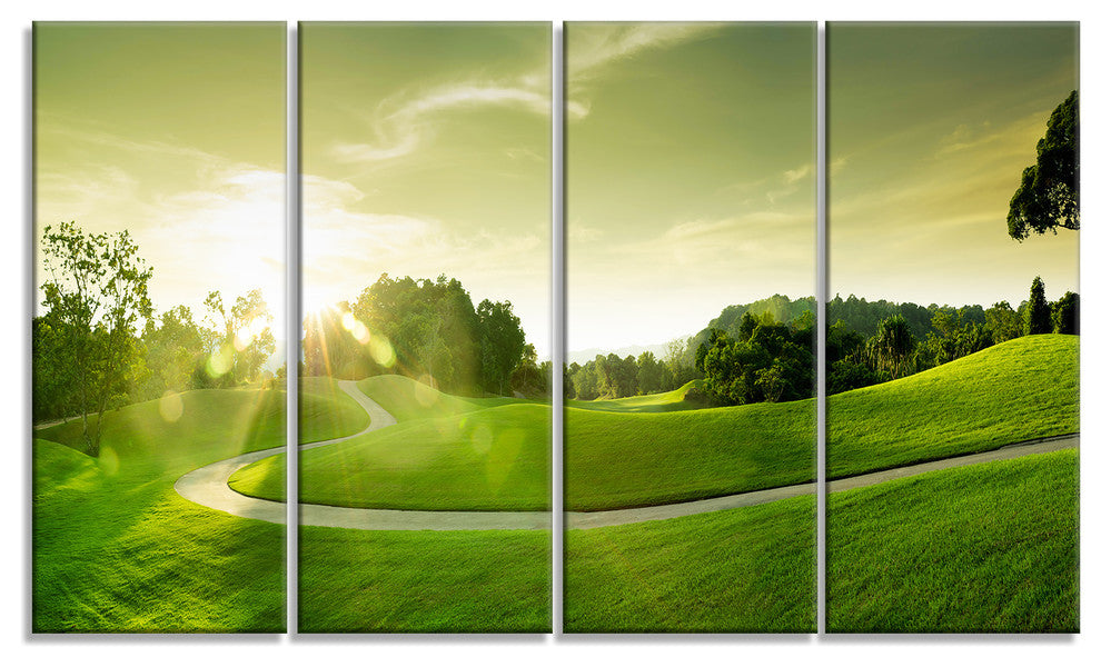 Green Valley Panorama, Landscape Canvas Art Print, 48"x28", 4 Panels