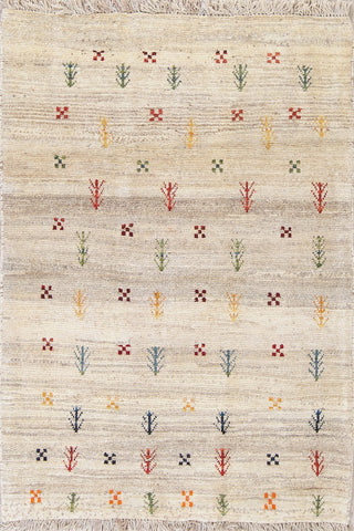 Consigned, Oriental Gabbeh Persian Style Area Rug Hand-Knotted, Beige, 4'9"X3'6"