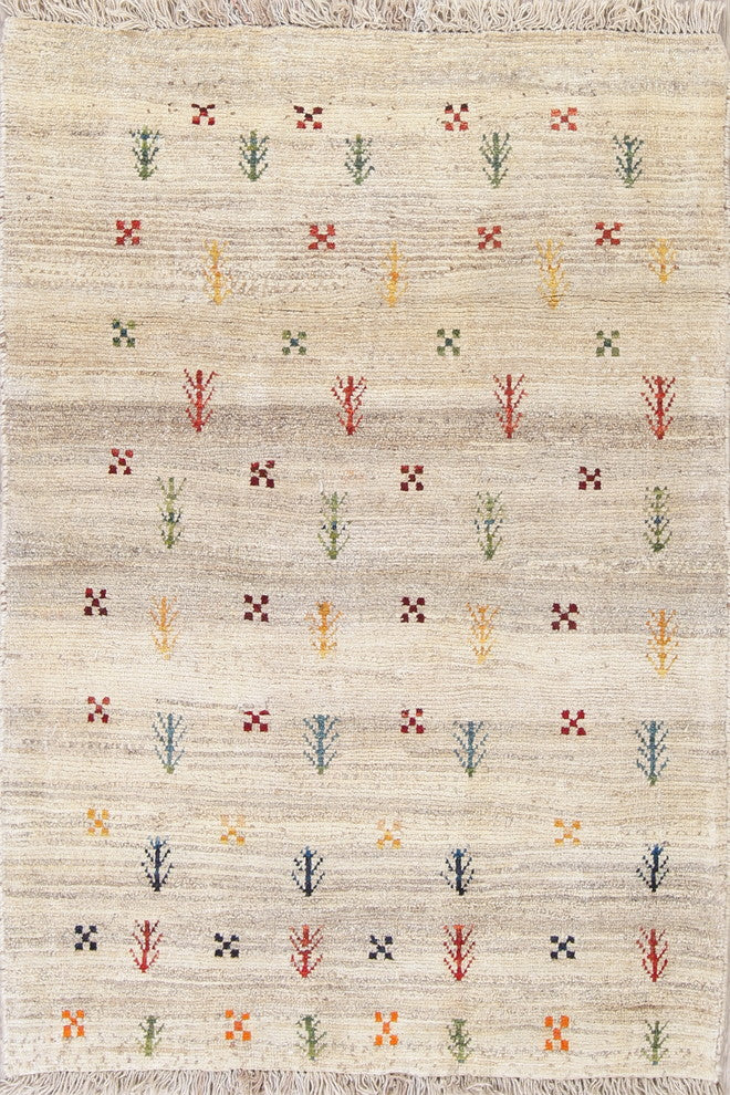 Consigned, Oriental Gabbeh Persian Style Area Rug Hand-Knotted, Beige, 4'9"X3'6"