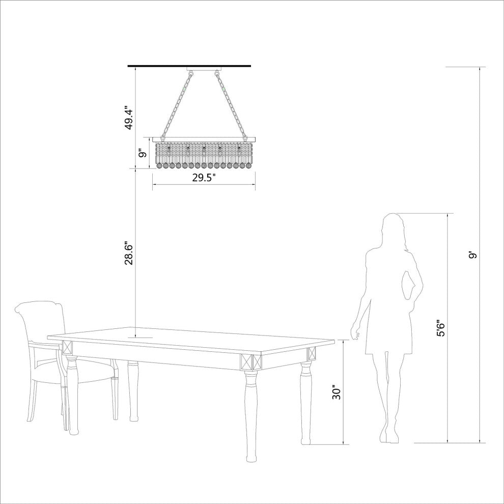 Doris 5-light Rectangular Crystal Chandelier, Antique Black Finish