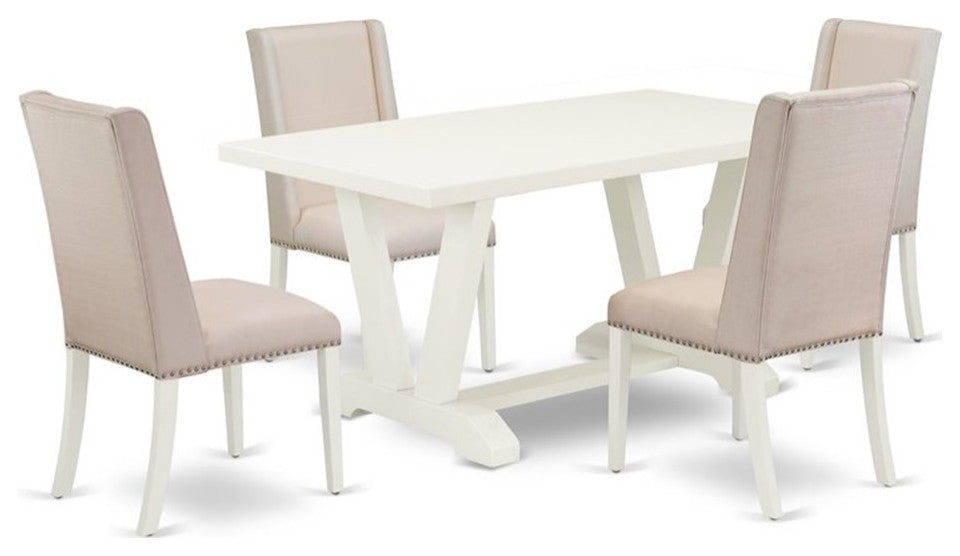 5-Piece Set, 4 Chairs and Table, Linen White