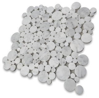 Carrara White Carrera Marble Bubble Round Mosaic Tile Polished, 1 sheet