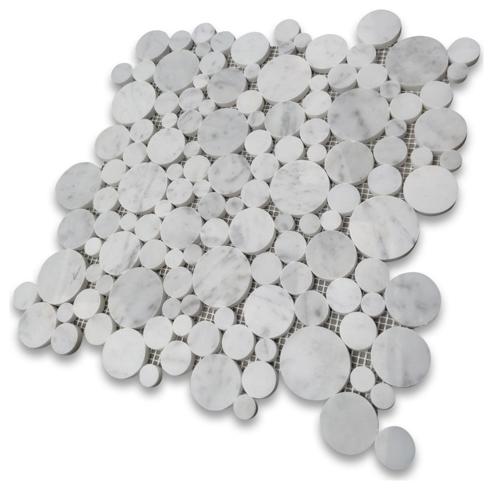 Carrara White Carrera Marble Bubble Round Mosaic Tile Polished, 1 sheet