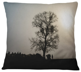 Frosty Spring Morning Sunrise with Tree Landscape Printed Throw Pillow, 18"x18"