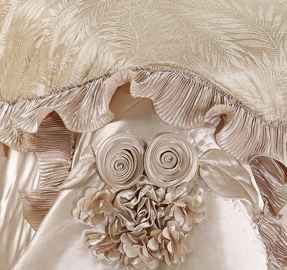 6-Piece Creme Sweet Victorian Satin Comforter Set, King