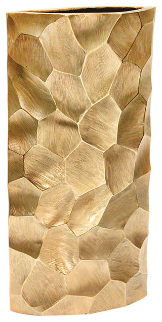 Tall Pounded Metal Vase, Gold