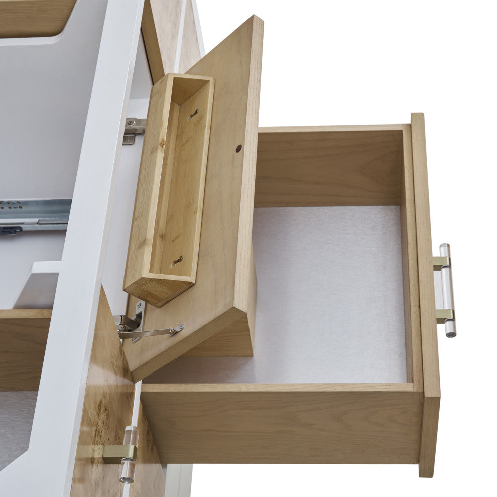 Olena 48" Single Vanity, Light Mappa Burl, Polished White