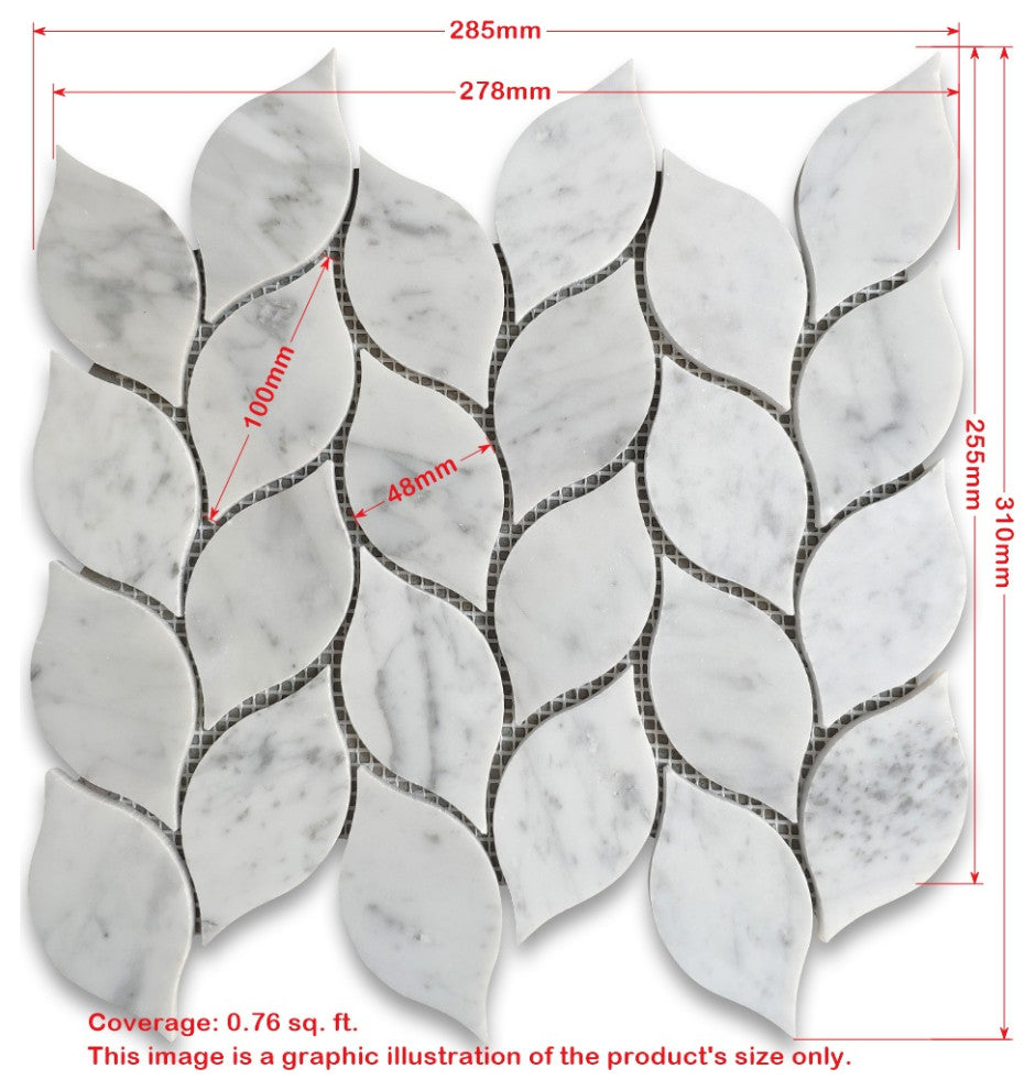 Calacatta Gold Marble Leaf Shape Medi Mosaic Tile Honed, 1 sheet